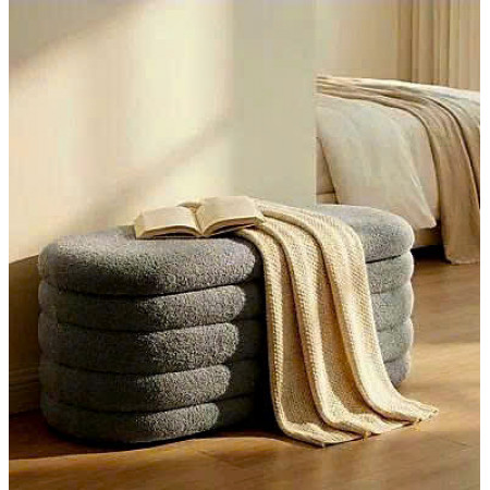 88010014 - Grey : Ghế Ottoman , Bench Oval - Màu Xám